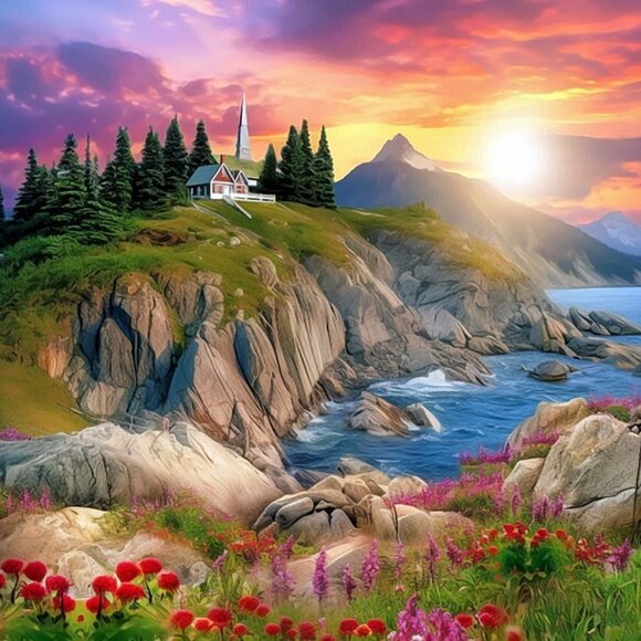Majestic Gorgeous Landscape Fantasy Art‎ Oil Painting Print - Picture 3 of 6